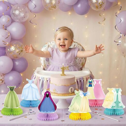 9 Pcs Princess Honeycomb Centerpieces, Double-Sided Princess Dress Table Toppers, for Girls Pastel Princess Theme Party Table Decorations in Saudi Arabia