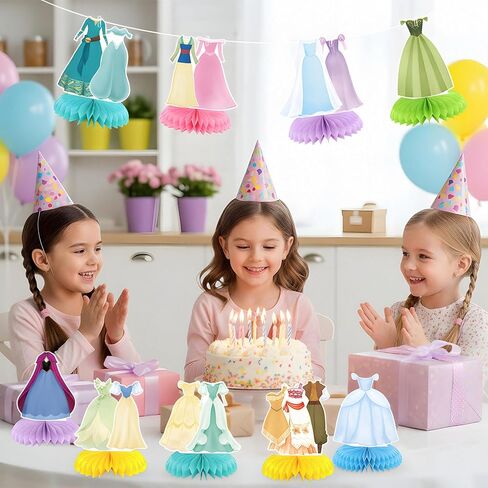 9 Pcs Princess Honeycomb Centerpieces, Double-Sided Princess Dress Table Toppers, for Girls Pastel Princess Theme Party Table Decorations in Saudi Arabia