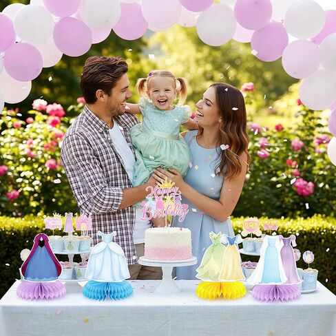 9 Pcs Princess Honeycomb Centerpieces, Double-Sided Princess Dress Table Toppers, for Girls Pastel Princess Theme Party Table Decorations in Saudi Arabia