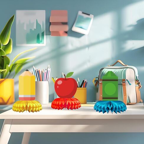 12 Pack Back to School Centerpieces, Pencil Crayon Apple Honeycomb Table Decorations, Classroom Desk Decor for First Day of School Welcome Party Favors Supplies in Saudi Arabia