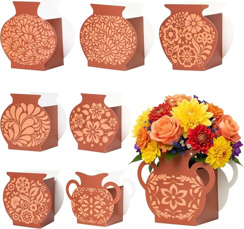 WATINC Mexican Paper Flower Vase - 16Pcs Mexicanos Clay-Colored De Barro Flower Vases for Cinco De Mayo, Cielito Lindo Party Decoration for Terracotta Hue Gift Boxes Table Centerpiece Decor in Kuwait