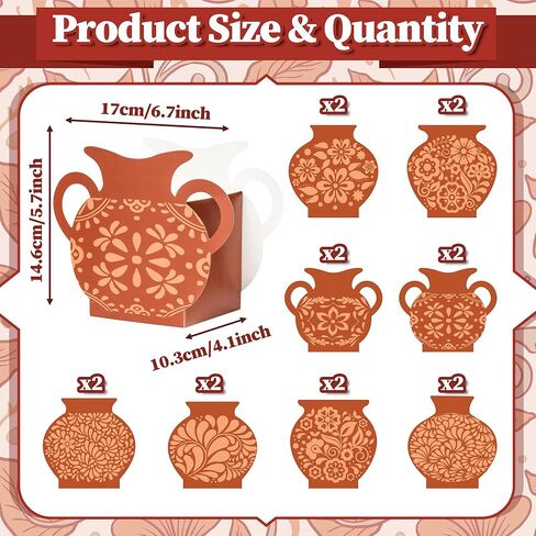 WATINC Mexican Paper Flower Vase - 16Pcs Mexicanos Clay-Colored De Barro Flower Vases for Cinco De Mayo, Cielito Lindo Party Decoration for Terracotta Hue Gift Boxes Table Centerpiece Decor in Kuwait