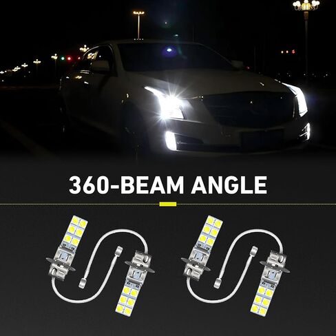 4 PCS Car H3 LED Fog Lights, 12V 5050-12SMD 6000K Waterproof Driving LED Lamps Bulbs, Universal Dome Courtesy Bulbs Replacement, for Most Cars, Trucks, SUVs (White) in Saudi Arabia