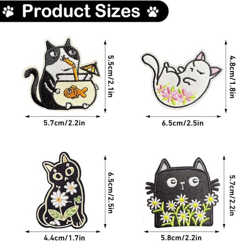4 Pack Embroidered Cat Iron on Patches, Funny Meme Cute Cartoon Animals Patch, Cute Flower Cat Sew On Patches DIY Clothes Accessories for Clothes Jeans Jackets Backpacks Hats Bags in Saudi Arabia
