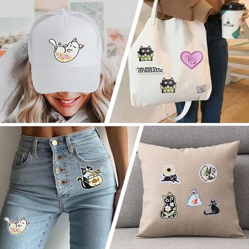 4 Pack Embroidered Cat Iron on Patches, Funny Meme Cute Cartoon Animals Patch, Cute Flower Cat Sew On Patches DIY Clothes Accessories for Clothes Jeans Jackets Backpacks Hats Bags in Saudi Arabia