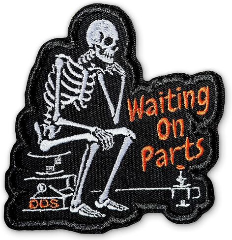 Waiting On Parts Patch 3" Funny Blue Collar Patches Truck Mechanic Skeleton Sew-On/Iron-On Embroidered Patches DIY Applique Accessories for Backpacks, Dog Harnesses, Army Vests, Bags, Hats 3 Inches in Saudi Arabia
