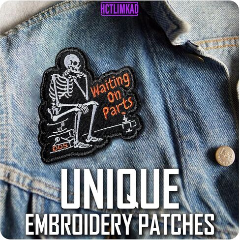 Waiting On Parts Patch 3" Funny Blue Collar Patches Truck Mechanic Skeleton Sew-On/Iron-On Embroidered Patches DIY Applique Accessories for Backpacks, Dog Harnesses, Army Vests, Bags, Hats 3 Inches in Saudi Arabia