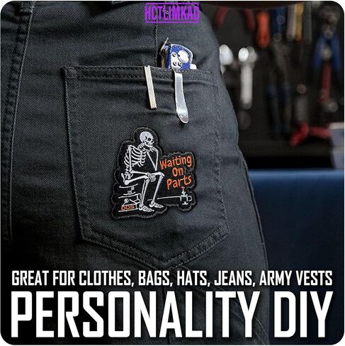 Waiting On Parts Patch 3" Funny Blue Collar Patches Truck Mechanic Skeleton Sew-On/Iron-On Embroidered Patches DIY Applique Accessories for Backpacks, Dog Harnesses, Army Vests, Bags, Hats 3 Inches in Saudi Arabia