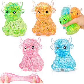 4Pack Highland Cow Squishy Fidget Toys,Glitter Slow Rising Maltose Sensory Squeeze Toys for Anxiety Relief,Cute Soft Autism Stress Toys for Kids & Adults,Birthday Gift Party Favors Sock Stuffers in Saudi Arabia