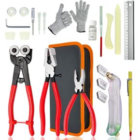 Glass Cutters Tools 24pcs Stained Glass Kit, with Wheeled Glass Nippers,Running Pliers,Breaker Grozer Pliers, Glass Cutter Head 2-20mm, Stained Glass Supplies for Mosaic,Glass,Tile Cutter in Saudi Arabia