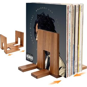 QUALLON Adjustable Vinyl Record Holder Solid Acacia Wood, 20–60 LP Upright Storage Stand with Now Playing Display, Modern Wooden Vinyl Record Storage Organizer for Home Desktop Office in Saudi Arabia