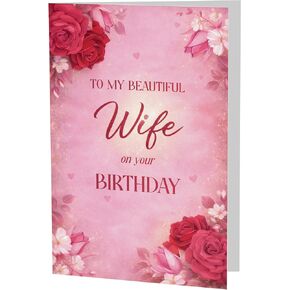 Birthday Card for Wife – Romantic Floral A5 Greeting Card with Printed Verse – Premium UK Made Design in Saudi Arabia