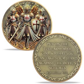 ASmileIndeep Full Armor of God Coin - Knights Templar Challenge Coin - Armor of Faith Christian Token - Ephesians 6:11 Scripture Religious Coin - Christian God Protection Warrior Spirit Gift in Saudi Arabia