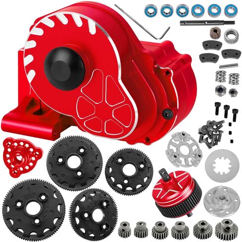 جزء ترقيات RC لـ 1/10 Slash/Rustler/Stampede/Bandit 2WD (VXL) Drag Slash/Bigfoot، علبة تروس ناقل الحركة و48P Gear & Slipper Clutch Kit لوحة ضغط وتفاضلية كاملة، أحمر in Kuwait
