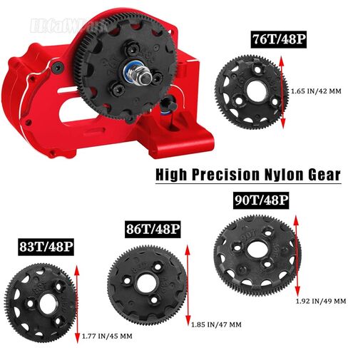 جزء ترقيات RC لـ 1/10 Slash/Rustler/Stampede/Bandit 2WD (VXL) Drag Slash/Bigfoot، علبة تروس ناقل الحركة و48P Gear & Slipper Clutch Kit لوحة ضغط وتفاضلية كاملة، أحمر in Kuwait