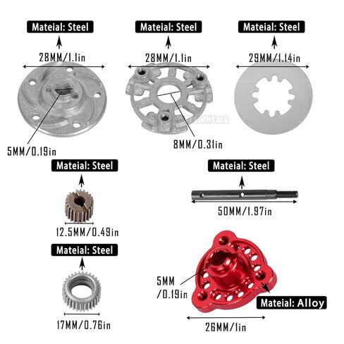 جزء ترقيات RC لـ 1/10 Slash/Rustler/Stampede/Bandit 2WD (VXL) Drag Slash/Bigfoot، علبة تروس ناقل الحركة و48P Gear & Slipper Clutch Kit لوحة ضغط وتفاضلية كاملة، أحمر in Kuwait