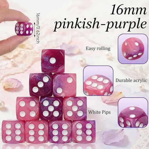 20 PCS Acrylic Dice Set 16mm Dice Set Mini 6 Sided Standard Dices with White Pips Dots Multicolored Purple Round Corners Dices for Adult Party Board Table Games Entertainment Fun DIY in Saudi Arabia