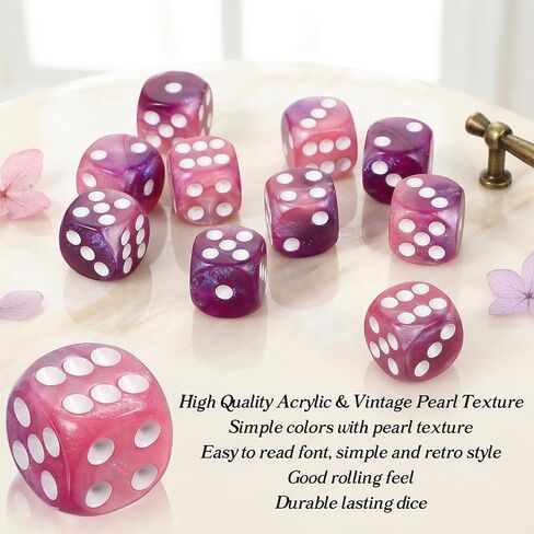 20 PCS Acrylic Dice Set 16mm Dice Set Mini 6 Sided Standard Dices with White Pips Dots Multicolored Purple Round Corners Dices for Adult Party Board Table Games Entertainment Fun DIY in Saudi Arabia