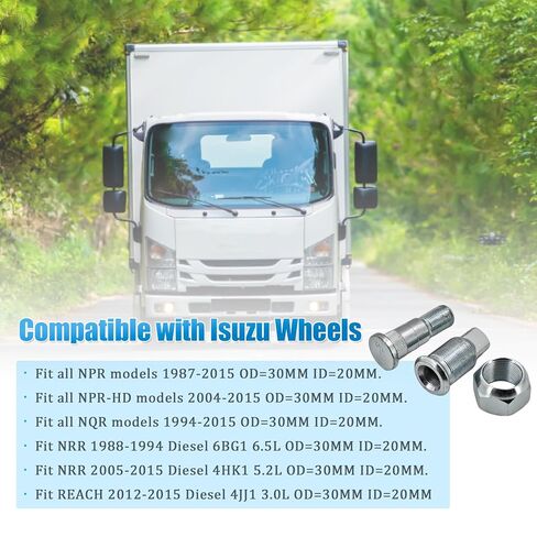 8-97147-614-2 Set of 6 Rear Left Wheel Nuts & Stud Kit Compatible with Isuzu NPR NPR-HD NQR NRR Reach Replaces# 8-97359-810-0 8-97359-806-0 8971476142 8973598100 8973598060 in Saudi Arabia
