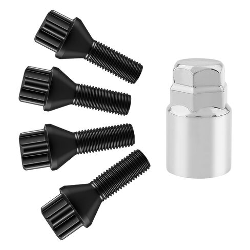 M14 x 1.25 Lug Bolts 4 Locks + Key Fit for BMW Aftermarket Wheels, Conical Seat 28mm Shank Length Bolt Type Locks, Conical/Cone Seat Black Lock Lug Bolt Studs Dual 19mm & 21mm Hex Key (M14 x 1.25) in Saudi Arabia