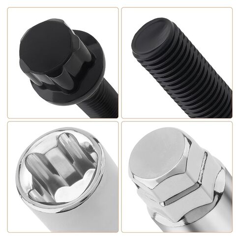 M14 x 1.25 Lug Bolts 4 Locks + Key Fit for BMW Aftermarket Wheels, Conical Seat 28mm Shank Length Bolt Type Locks, Conical/Cone Seat Black Lock Lug Bolt Studs Dual 19mm & 21mm Hex Key (M14 x 1.25) in Saudi Arabia