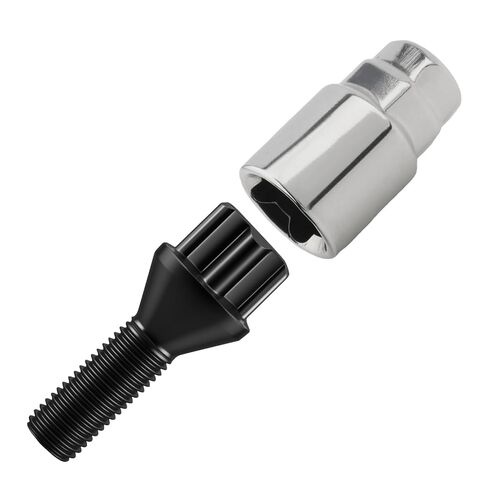 M14 x 1.25 Lug Bolts 4 Locks + Key Fit for BMW Aftermarket Wheels, Conical Seat 28mm Shank Length Bolt Type Locks, Conical/Cone Seat Black Lock Lug Bolt Studs Dual 19mm & 21mm Hex Key (M14 x 1.25) in Saudi Arabia