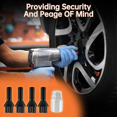 M14 x 1.25 Lug Bolts 4 Locks + Key Fit for BMW Aftermarket Wheels, Conical Seat 28mm Shank Length Bolt Type Locks, Conical/Cone Seat Black Lock Lug Bolt Studs Dual 19mm & 21mm Hex Key (M14 x 1.25) in Saudi Arabia
