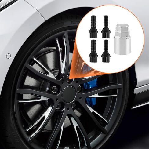 M14 x 1.25 Lug Bolts 4 Locks + Key Fit for BMW Aftermarket Wheels, Conical Seat 28mm Shank Length Bolt Type Locks, Conical/Cone Seat Black Lock Lug Bolt Studs Dual 19mm & 21mm Hex Key (M14 x 1.25) in Saudi Arabia