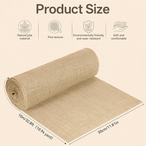 12" x 10 yd Burlap Table Runners, Jute Burlap Runner for Table, Natural Burlaps Tables Runners, Rustic Farmhouse Jute Country Vintage Burlaps Roll Runner for Wedding, Party Tables Decorations in Kuwait