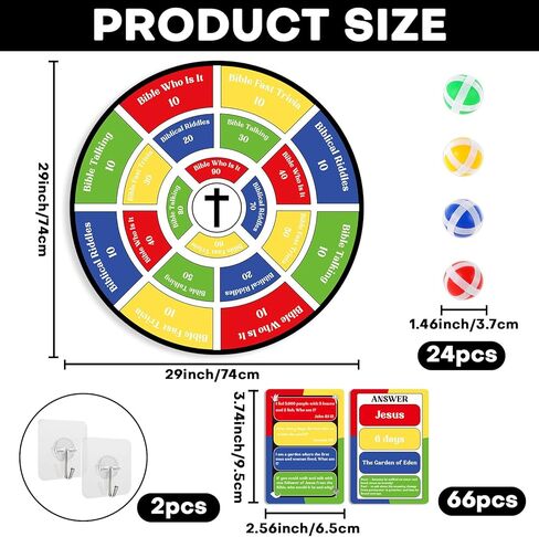 gisgfim 29" Large Faith Darts Bible Interactive Game 66 Trivia Cards with 264 Questions & 24 Sticky Balls, Christian Supplies for Church, Disciples, Sunday, Birthday Gift, Family in Saudi Arabia