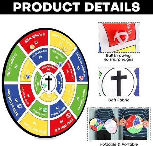 gisgfim 29" Large Faith Darts Bible Interactive Game 66 Trivia Cards with 264 Questions & 24 Sticky Balls, Christian Supplies for Church, Disciples, Sunday, Birthday Gift, Family in Saudi Arabia