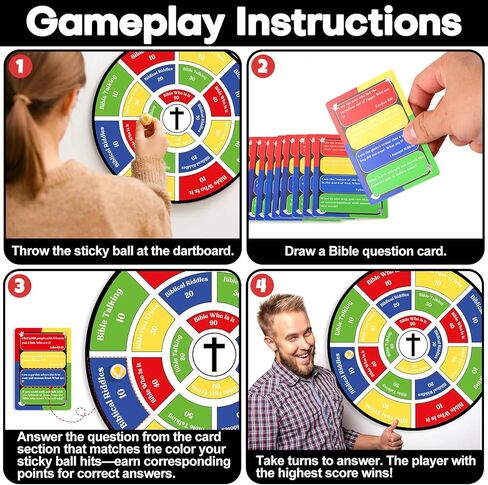 gisgfim 29" Large Faith Darts Bible Interactive Game 66 Trivia Cards with 264 Questions & 24 Sticky Balls, Christian Supplies for Church, Disciples, Sunday, Birthday Gift, Family in Saudi Arabia