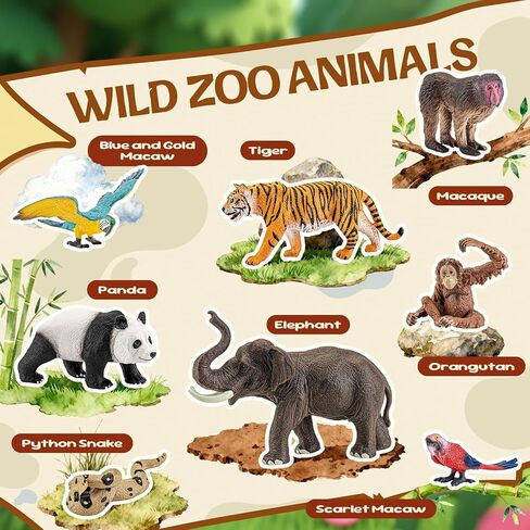 8Pcs Solid Safari Animals Figures for Kids, Zoo Animals Toys, Plastic Jungle Animals Figurines Toy Set, Elephant, Panda, Tiger,Macaw,Parrot,Snake,Orangutan,Monkey Educational Learning Playset in Saudi Arabia