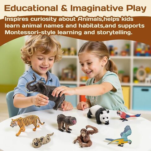 8Pcs Solid Safari Animals Figures for Kids, Zoo Animals Toys, Plastic Jungle Animals Figurines Toy Set, Elephant, Panda, Tiger,Macaw,Parrot,Snake,Orangutan,Monkey Educational Learning Playset in Saudi Arabia