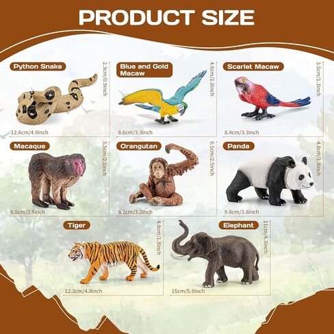 8Pcs Solid Safari Animals Figures for Kids, Zoo Animals Toys, Plastic Jungle Animals Figurines Toy Set, Elephant, Panda, Tiger,Macaw,Parrot,Snake,Orangutan,Monkey Educational Learning Playset in Saudi Arabia
