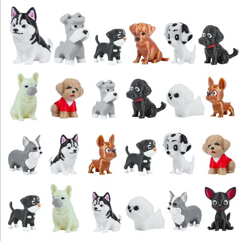 24-Piece 3D Printed Dog Figurine Set Exquisitely Crafted Mini Puppies with Lifelike Details Children's Mini 3D Printed Animal Toys Stress Relief Toys, Dog Statues, Cake Decorations, Party Favors in Saudi Arabia