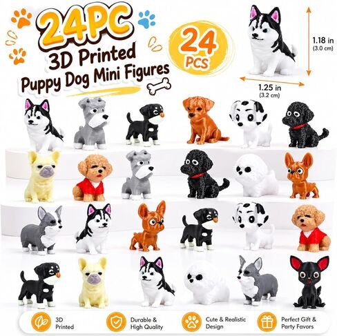 24-Piece 3D Printed Dog Figurine Set Exquisitely Crafted Mini Puppies with Lifelike Details Children's Mini 3D Printed Animal Toys Stress Relief Toys, Dog Statues, Cake Decorations, Party Favors in Saudi Arabia