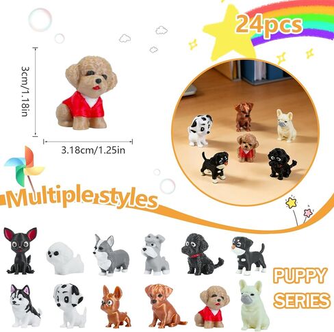 24-Piece 3D Printed Dog Figurine Set Exquisitely Crafted Mini Puppies with Lifelike Details Children's Mini 3D Printed Animal Toys Stress Relief Toys, Dog Statues, Cake Decorations, Party Favors in Saudi Arabia