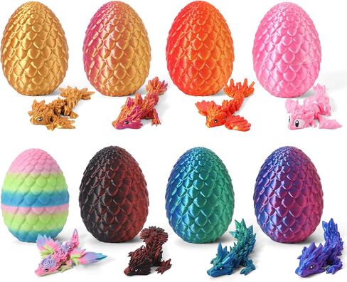 8 Pcs 3D Printed Dragon Animals with 8 Pcs Colorful 3D Printed Eggs Stress Relief Fidget Toys for Adults Birthday Gift in Kuwait