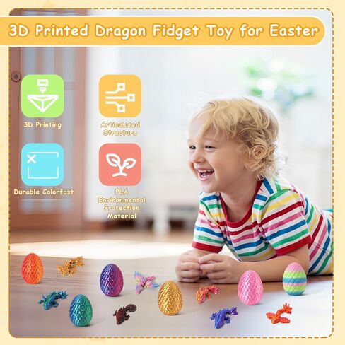 8 Pcs 3D Printed Dragon Animals with 8 Pcs Colorful 3D Printed Eggs Stress Relief Fidget Toys for Adults Birthday Gift in Kuwait