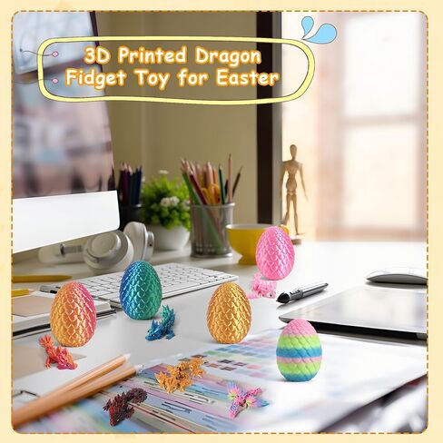 8 Pcs 3D Printed Dragon Animals with 8 Pcs Colorful 3D Printed Eggs Stress Relief Fidget Toys for Adults Birthday Gift in Kuwait