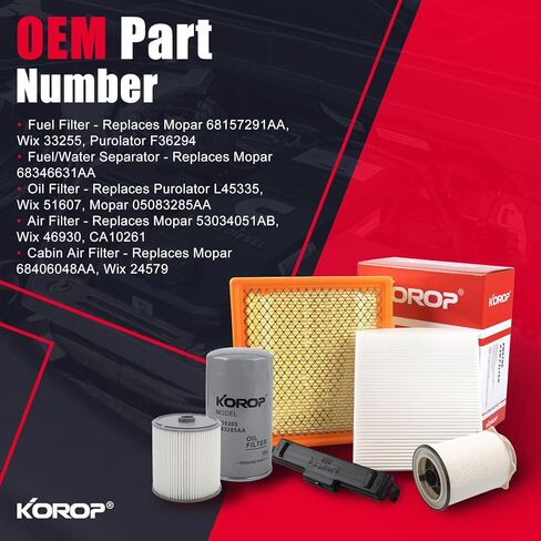6.7L Cummins Fuel Filter Oil Filter Air Filter and Cabin Air Filter Kit Compatible with 2019-2024 Dodge RAM 2500 3500 4500 5500 Diesel Replaces 68436631AA 68157291AA 5083285AA 53034051AB 68406048AA in Kuwait