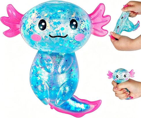 Axolotl Squishy Stress Ball, Glitter Malt Sugar Taba Squishy Axolotl Stress Relief Fidget Toys, Soft TPR Slow Rising Squeeze Sensory Toy, Party Favors for Kids Adults in Saudi Arabia