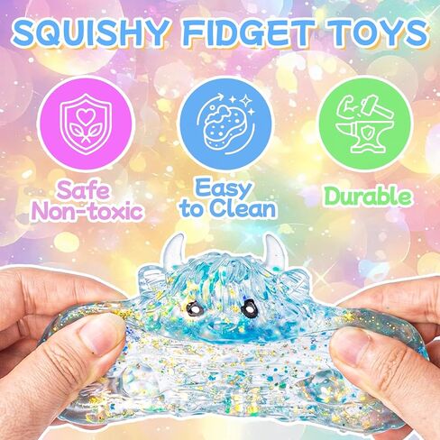 4Pack Highland Cow Squishy Fidget Toys,Glitter Slow Rising Maltose Sensory Squeeze Toys for Anxiety Relief,Cute Soft Autism Stress Toys for Kids & Adults,Birthday Gift Party Favors Sock Stuffers in Saudi Arabia