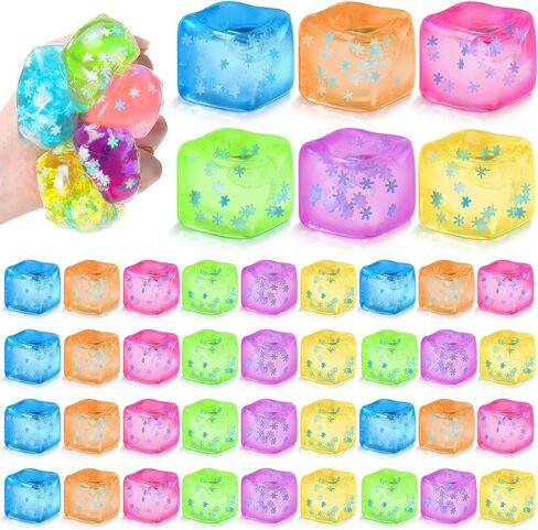 Gemscream 24 عبوة من مكعبات الضغط مع رقاقات الثلج بطيئة الارتفاع من مكعبات الثلج كرات الضغط الحسية لتخفيف القلق من أجل هدايا الحفلات وحقائب الهدايا الجيدة (أزرق) in Kuwait