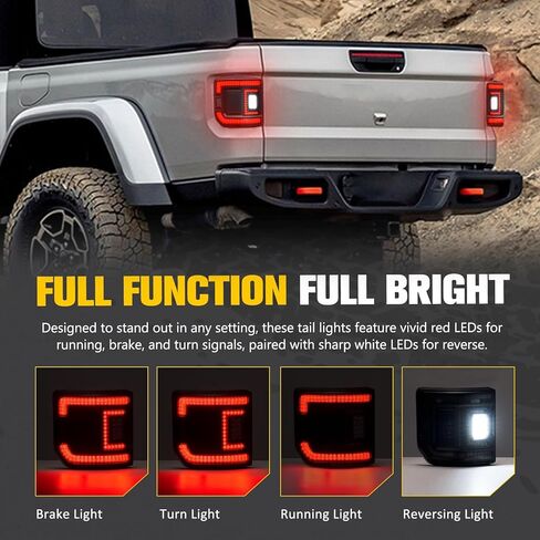 مصابيح خلفية LED من BUNKER INDUST مناسبة لسيارة Jeep Gladiator JT 2020-2025، زوج واحد من مصباح الفرامل الخلفي الذيل ضوء الانعطاف مجموعة ضوء الجري العكسي، عدسات مدخنة in Kuwait