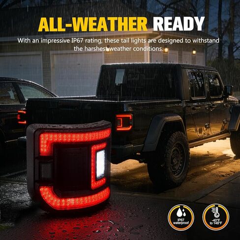 مصابيح خلفية LED من BUNKER INDUST مناسبة لسيارة Jeep Gladiator JT 2020-2025، زوج واحد من مصباح الفرامل الخلفي الذيل ضوء الانعطاف مجموعة ضوء الجري العكسي، عدسات مدخنة in Kuwait