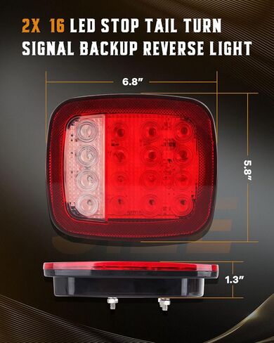 cciyu 2x Universal 16 LED توقف الذيل بدوره إشارة النسخ الاحتياطي عكس الفرامل التخليص أضواء ماركر مصابيح أحمر / أبيض مربع مزيج الشاحنات المسطحة بدوره المصابيح الخلفية لجيب YJ TJ JK CJ in Kuwait