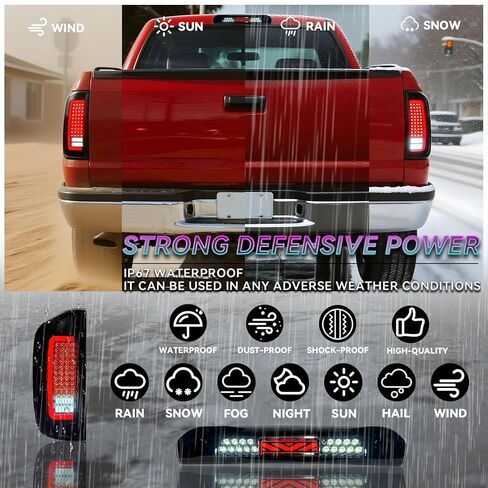 Tail Light + 3rd Third Brake Cargo Lamp for Dodge Ram 1500（2007-2008）, Ram 2500 3500（2007 2008 2009）.Upgraded Version Rear Taillight Assembly and High Mount Stop Light. in Saudi Arabia