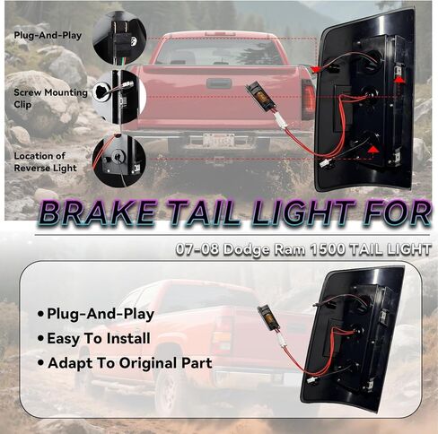 Tail Light + 3rd Third Brake Cargo Lamp for Dodge Ram 1500（2007-2008）, Ram 2500 3500（2007 2008 2009）.Upgraded Version Rear Taillight Assembly and High Mount Stop Light. in Saudi Arabia